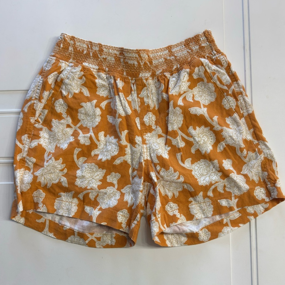 Briggs Women’s Sz S Orange Floral Linen Rayon Beach Shorts Lightweight